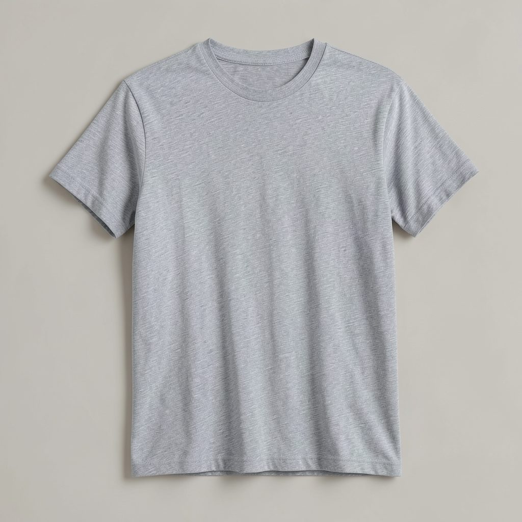 Gray cotton t-shirt with relaxed fit, soft heathered texture on neutral background
