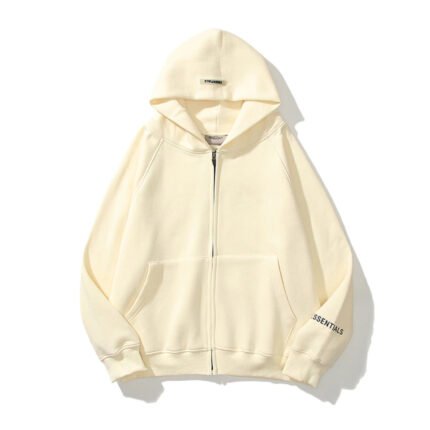 Essentials Reflective Print Zip-up Oversized Creem Hoodie